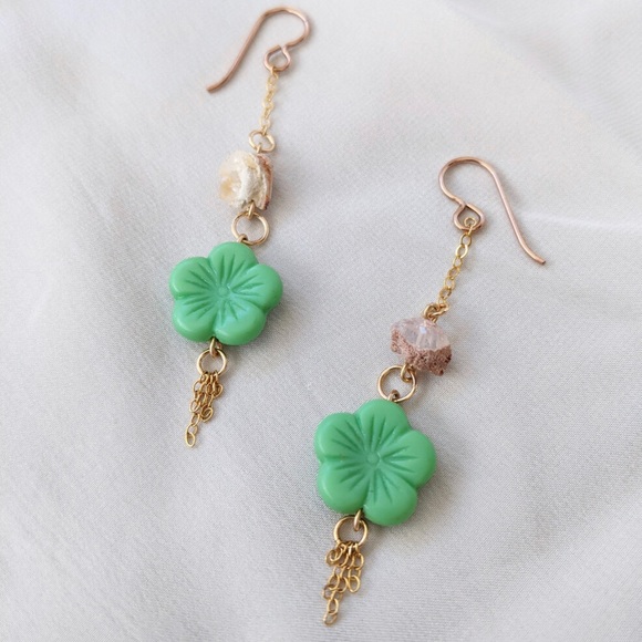 Hand Crafted Jewelry - Fire Opal Flower Earrings